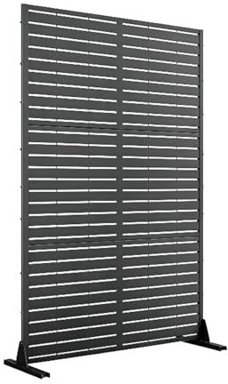 Metall Sichtschutz 180x120 cm, Stahl Paravent Freistehend mit Tropischem Blatt & Lamellenmuster, Wetterfester Raumteiler Trennwand für Garten, Balkon und Terrasse, Schwarz