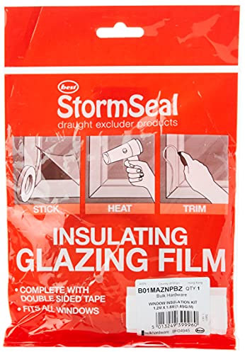 Merriway StormSeal BH04945 Kit de Film rétractable pour Isolation de fenêtre vitrage fourni avec Ruban adhésif Double Face Couvre 1,2 x 1,5 m et 1,8 m² Bulk Hardware Portes Livré, Blanc