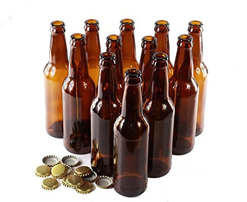 GOLDBEARUK Brown Glass Beer Bottles Pack of 12 Gold Caps - Homebrew (330ml)