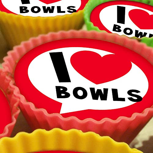 I Love Bowls - 20 x 5cm Edible Cupcake Toppers on Premium Icing