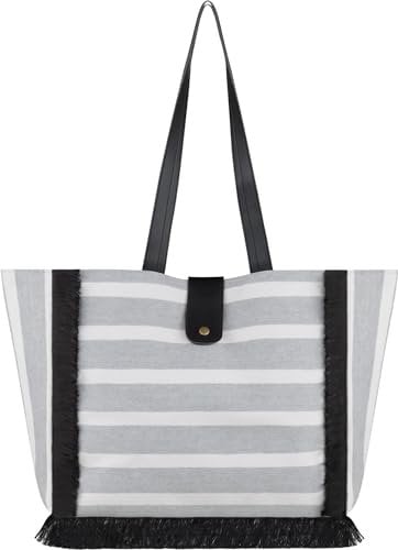 normani Große Strandtasche Schultertasche Einkaufstasche Shopper Badetasche Beachbag für Damen Weekend Bag Farbe Fence Black