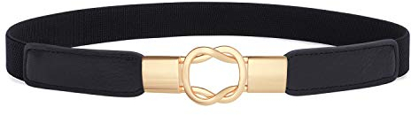JasGood Damen Dünne Elastische Taille Gürtel Dehnbar Retro Haken Gürtel für Kleid, Schwarz, 70cm(Passt Taillenumfang 70cm-80cm)