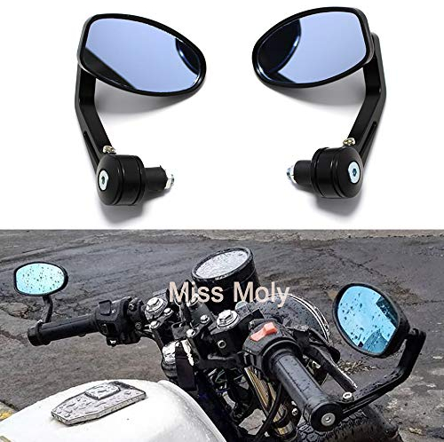 Motorcycle Side Mirror 7/8 22mm Handlebar Bar End Mirrors for Scooter Cruiser Chopper-Black