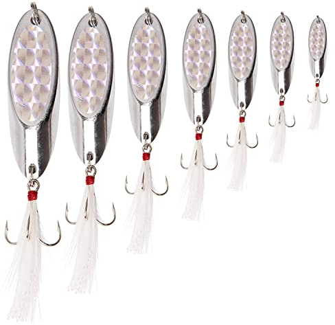 Shaddock Metal Spoon Fishing Lures 10pcs Spinner Baits for Trout Bass Salmon Freshwater Saltwater with Feather Treble Hook 5g-28g (10pcs/box-Mixed Kit(5g-28g))