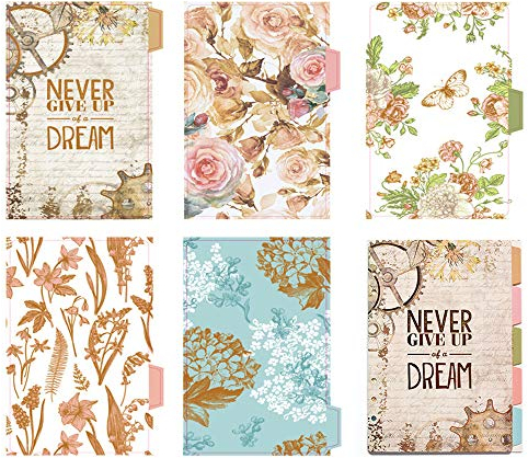 BLUGUL Gold Stamping A5 Register, 6-Loch Registerblätter, für Notizbuch/Reisetagebuch Journal/Planer, Flower 10pcs