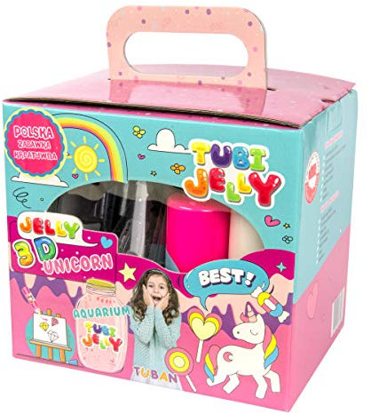Tubi Jelly Set mit 6 verschiedenen Farben150 ml + einem kleinem Aquarium und Wasserkristallen - Einhorn