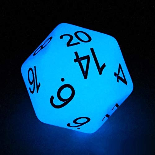 Bescon Jumbo Incandescente D20 38MM, Big Size 20 Lati Dadi Blu Glow in Dark, Big 20 Faces Cube 3,8 cm