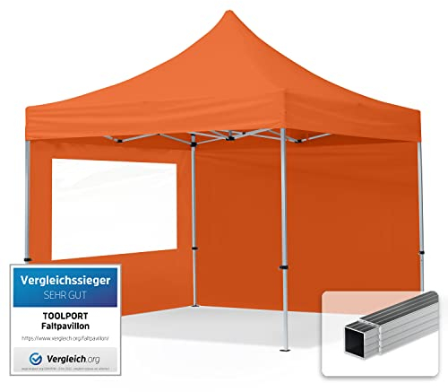 TOOLPORT Tente Pliante 3x3 m - 2 côtés Aluminium Barnum Chapiteau Pliant Tonnelle Stand Paddock Réception Abri PES300 Orange
