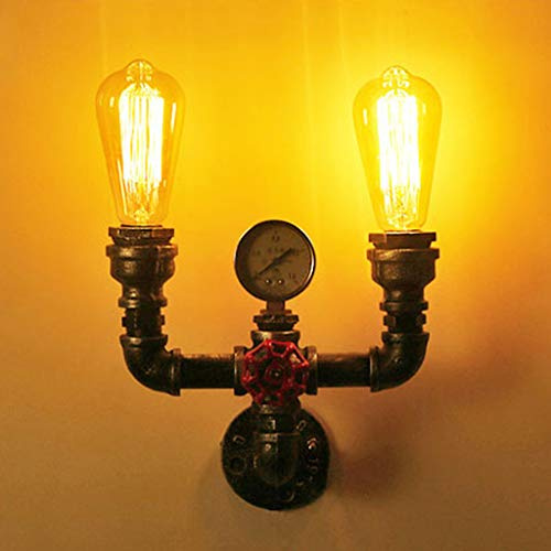 Water Pipe Wandleuchter Wasserleitung Vintage Retro Wandlampe Nostalgische Wandleuchte Industrie Wind E27*2 Rustikal Wandbeleuchtung Restaurant Bar Cafe Korridor Küche Schlafzimmer Kronleuchter