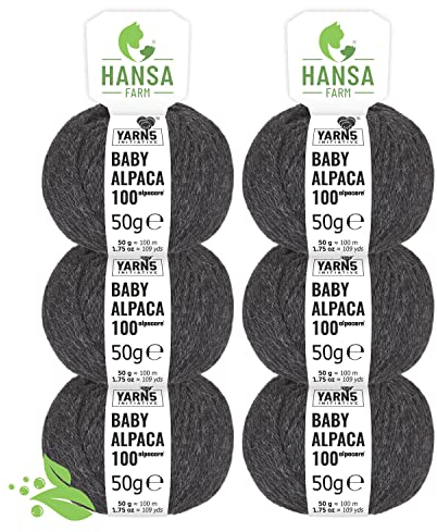 HANSA-FARM | Alpacare 100% die 1. maschinenwaschbare Baby Alpakawolle - 300 Set DK (6 x 50g) - kratzfreie Alpaka Wolle zum Stricken & Häkeln - Anthrazit