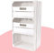 Truhenking Weiße Regalkiste mit 2 Schubladen 68cm x 40cm x 31cm Obstkisten Schrank Holzbox Shabby chic Weiss Nachttisch Nachtschrank DIY modern Möbel Garten Weinkisten