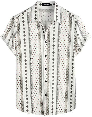 VATPAVE Mens Summer Tropical Shirts Short Sleeve Button Down Aloha Hawaiian Shirts XX-Large White Black