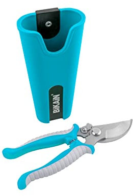 Gartenscheren-Set Einhändig mit Schutzhülle - Modell 35RKIT1 - Bypass-Schnitt - Edelstahlklinge - Ergonomischer & Rutschfester Griff aus Zwei Materialien - Flexible Mehrzweckhülle - Blau - Bikain