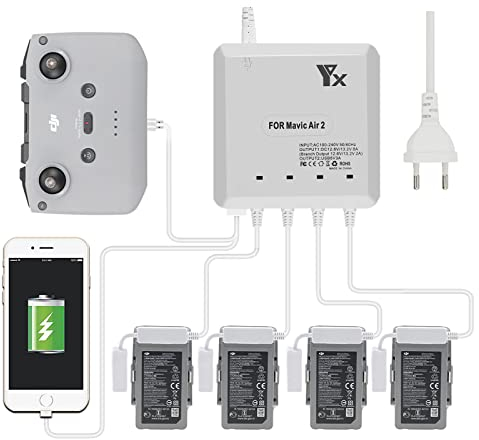 LYONGTECH 6 in 1 Akku Ladegerät für DJI Air 2S,Mavic Air 2 Drohne, lädt 4 Batterie und 2 USB-Anschlüsse Gleichzeitig,Parallel Akkuladestation Hub Zubehör