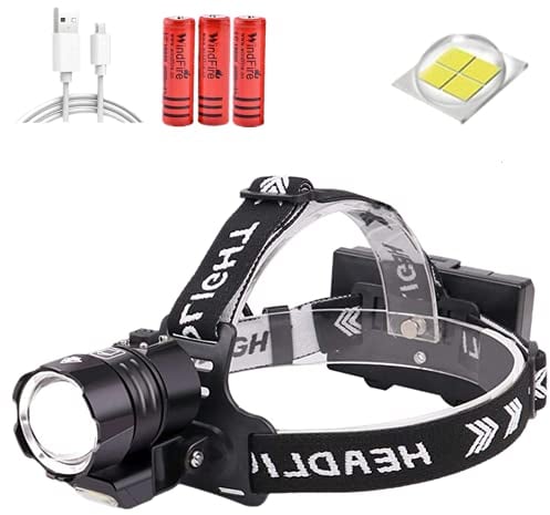 WindFire Ultra Bright LED Head Torch Rechargeable,XHP90 500000 Lumen Headlamp with Power Bank Function Head Torch, Waterproof Zoomable 4 Modes Tactical Headlamps for Hunting, Fishing,Camping (a)