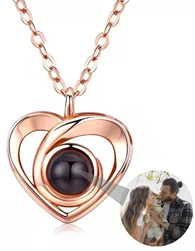 Personalised Photo Necklace Custom Photo Projection Necklace for Women Heart Photo Pendant for Mom Wife Mother's Day