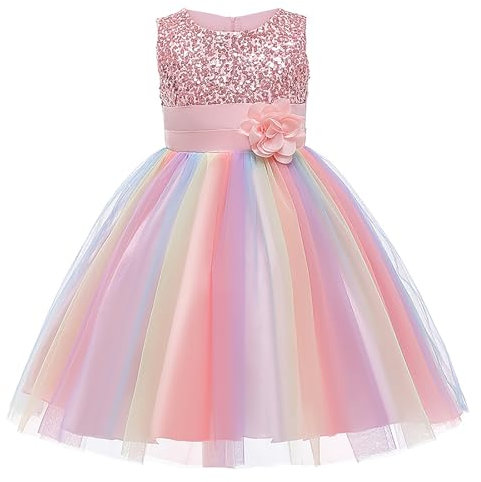 M MUNCASO Mädchen Prinzessin Kleid Pailletten Tüll Blume Regenbogen Rundkragen Ärmellos Abendkleid Geburtstagsfeier Hochzeit Brautjungfer Mädchen Abendkleider Kleinkind Baby Alter für 2-13 Jahre