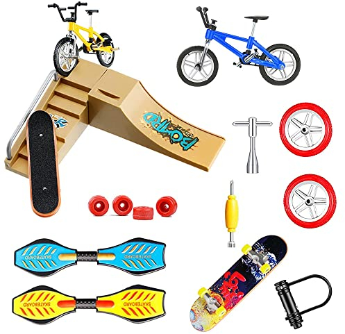 Morofme 17-teiliges Skatepark-Kit Fingerboard Skatepark Mini-Fingerspielzeug Finger-Skateboardrampe Fahrrad-Skateboards Scooter Tiny Swing Board Fingerboard Ramps Deck Training Prop