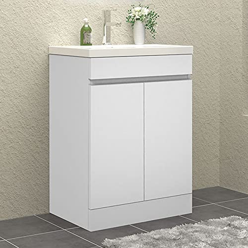 HAPAOSO Waschtisch mit Unterschrank 50 cm Breit Stehend Weiss Badmöbel Set 2 Soft-Close Türe MDF-Platte