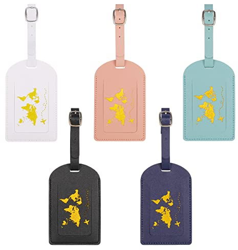 Xinzistar Etiquettes à Bagage, 5pcs Étiquette Valise Étiquettes à Bagages en Cuir Ensemble d'étiquettes d'identification de Valise Étiquettes de Valise Étiquette de Bagage