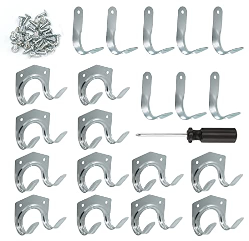 Wkmamo 21 Pcs Crochets de Rangement,Porte Outils de Jardin Mural,Porte Outils Simple Double en Fer,Stockage Crochets Jardin Outils Étagère avec Vis et Tournevis