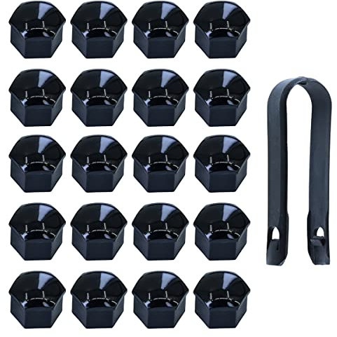 ciciment 20pcs Wheel Nut Caps Bolt Covers Universal 17mm Protective Caps With Removal Tool(Black)