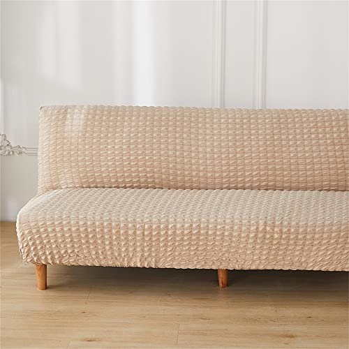 Surwin Housse de Canapé sans Accoudoir élastique Canapé 2/3 Places, Seersucker Housse de Clic Clac Couverture de Canapé-lit Universel Tout Couvert Canapé Pliant Protecteur (Beige,2 Places)