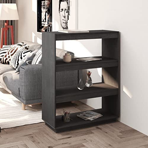 WIFESE Bücherregal 80x35x103 3 Fächer Raumteiler Holzregal Kleines Regal für Wohnzimmer Arbeitszimmer Büro Würfelregal Grau Standregal Bookshelf Hochschrank Aufbewahrungsregal Aktenregal