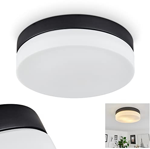 HOFSTEIN Deckenleuchte Valpedre aus Aluminium/Glas in Schwarz/Weiß, runde Deckenlampe 1-flammig (Ø 23 cm), 1 x E27 ILLU, IP44, ideal für das Badezimmer geeignet, ohne Leuchtmittel