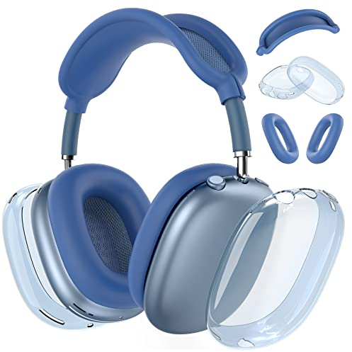 Silicone Case Cover for AirPods Max Headphones, Clear Soft TPU Ear Cups Cover/Ear Pad Case Cover/Headband Cover for AirPods Max (2024/2020), Transparent Accessories for Apple AirPods Max (USB-C), Blue