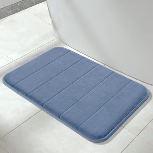 Yimobra Badematte rutschfest, 61 x 43 cm, Super Wasseraufnahme, Dick, Maschinenwaschbar, Leicht zu Trocknen Badezimmerteppich – Denim Blau