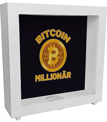 Bitcoin Millionär Rahmen Spardose aus Holz mit schwarzem Hintergrund und Kryptowährung EIN dekoratives Sparschwein für Trading-Experten Kryptowährung Sparbüchse Investieren sparen