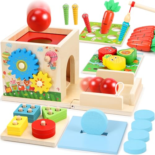 COOLJOY Montessori Spielzeug ab 1 Jahr | Holzspielzeug Motorikspielzeug ab 1 Jahr | 8-IN-1 STEM Geschenk für Jungen und Mädchen 2 3 4 Jahren