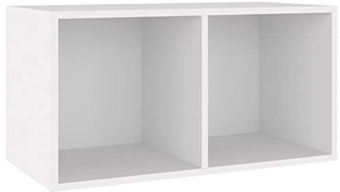 Homgoday Vinyl Record Storage Box, Wooden LP Display Cabinet with 2 Compartments, 71x34x36 cm White Engineered Wood Shelf Unit for Music Collection and Office Organisation