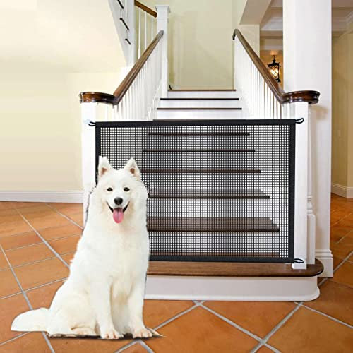 Luqeeg Puerta de Malla para Perros, Puerta Portátil para Mascotas, Puerta para Perros para Escaleras, Casa, Puerta Retráctil para Perros y Gatos, Puerta Segura para bebé con 5 Ganchos