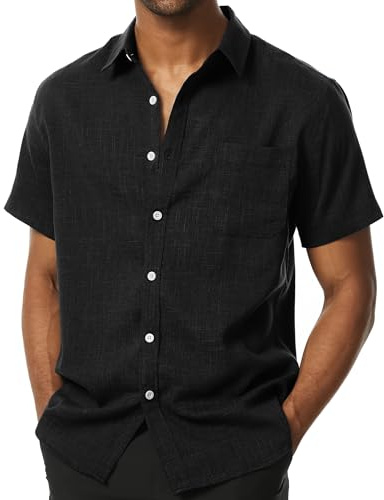 PARKLEES Men's Linen Summer Casual Cotton Regular Fit Shirt | for Vacation, Fashion, Beach, Holiday, Short Sleeve, Button Down, with Pocket, Button Up