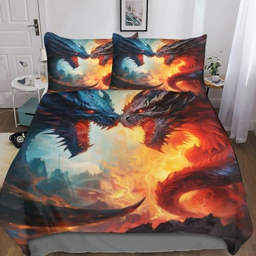 CEmeLi Evil Dragon Kinder Bettwäsche 3D Print Betten Set Bettwäsche Set Microfaser Qualität Bettbezug Mit Kissenbezug 3 Teilig Sets Double(200x200cm)