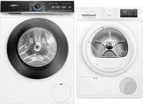 Siemens WG44B2040 Waschmaschine iQ700, Frontlader mit 9kg Fassungsvermögen & WT45HVA3 iQ300 Wärmepumpen-Trockner, 8 kg, autoDry-Technologie