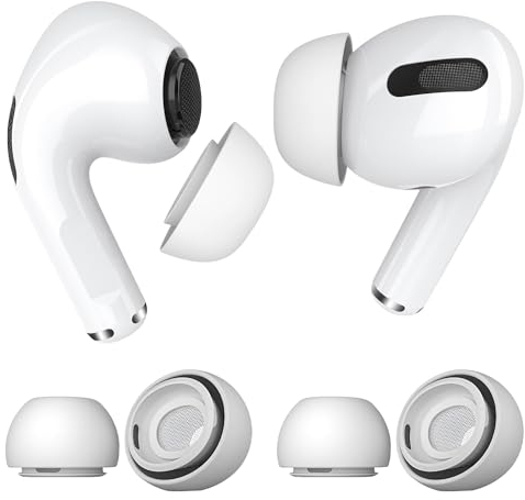 MMOBIEL 2 Pairs (L) Replacement Ear Tips for AirPods Pro Gen 1 & 2 Anti-Slip Silicone Earbuds with Noise Reduction Holes, Dust Guard, and Storage Box – Fits in Charging Case – White