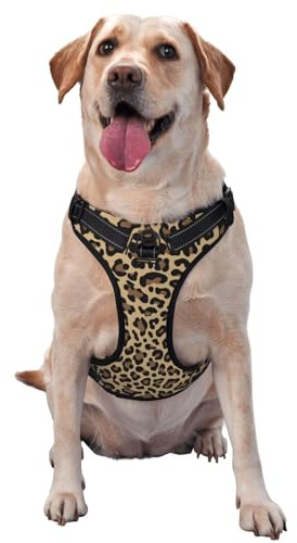 Braunes Leoparden-Hundegeschirr Ohne Ziehen für Große Hunde - Verstellbar, Reflektierend, Einfaches Gehen - Mit Hundeleine
