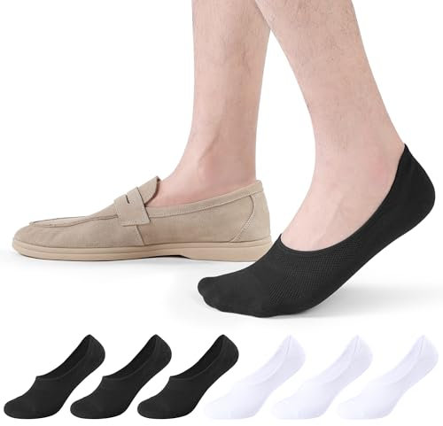 CLOSEMATE 6 Paar Füßlinge Herren 39-42 43-46 Atmungsaktiv Sommer Sneaker Socken Unsichtbare Freizeitsocken Elastische Füsslinge Kurzesocken Footies für Mokassins Loafer 3Schwarz 3Weiß M