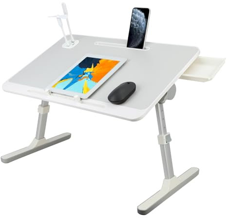 cadciehe Plateau de lit pour ordinateur portable - Réglable en hauteur - Bureau portable avec pieds pliables - Table pliable pour canapé - Gris