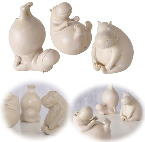 LS-LebenStil 3´er Set Yoga Deko-Figur Set Hippos 7cm Groß Skulptur Gymnastik Feng Shui Deko-Objekt