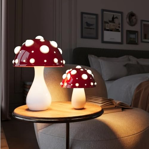 Bammare Pilz Tischlampe 2er Set, Dimmbares Pilzlampe Raumdekor, LED Ästhetische Pilz Lampe für Schlafzimmer, Wohnzimmer, Glühbirne Inklusive