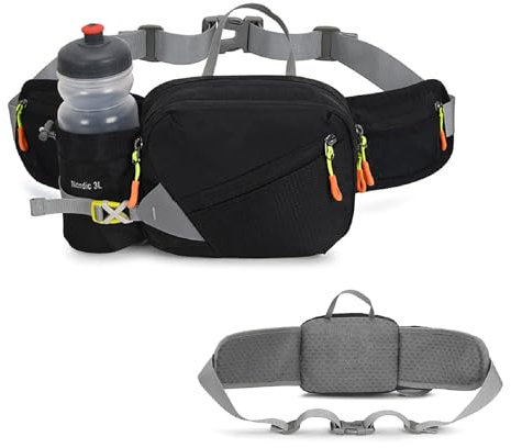 EHIOG Sac Banane de Sport Respirant pour Homme et Femme, Ceinture Running Course à Pied avec Gourde Souple Porte Bidon Poche Etanche, Ceinture de Course pour téléphone Portable, Fitness, Jogging