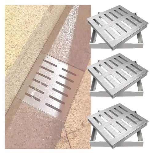 Lot de 4 grilles de drainage carrées en acier inoxydable 304 amovibles pour extérieur et intérieur, gouttière, piscine, terrasse, patio, 39,5 x 3,8 cm (4 pièces)