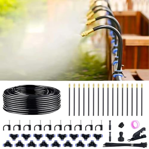 Thiswing 360° Adjustable Drip Irrigation System - 50 FT Garden Watering System with 16 Nozzles, Raised Bed Sprinkler Irrigation System, Garden Mister for Yard, Lawn, Plants, 5/16 Tubing