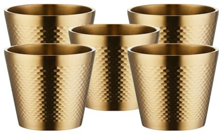 PKRANZYHKAL Tasse Inox Mug Café Double Paroi | Gobelet Inox Moderne | Tasse Escalade en Métal | Idéal pour Boissons Chaudes et Froides,HONEYCOMB,GOLDEN,260ml,Set of 5