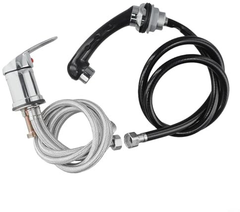 Niceminiwall Robinet mitigeur chromé avec douchette extractible, tuyau en tissu de 80 cm, tuyau de douche de 120 cm pour chaise de coiffeur, station de shampooing, coiffeuse de barbier