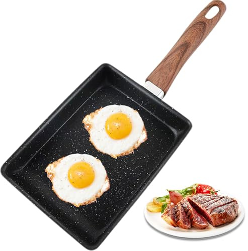 Poêle omelette japonaise, casserole carrée à œuf au plat, casserole omelette non bâton, poêle à oeuf avec poignée en bois pour crêpe, crêpe, œuf au plat